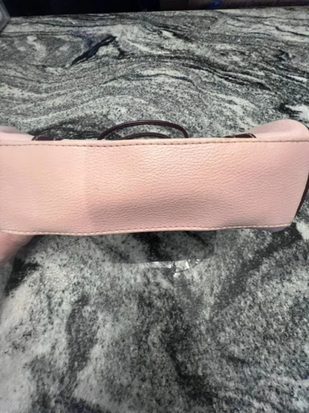 PERRY‎ ELLIS pink leather satchel handbag brown leather trim